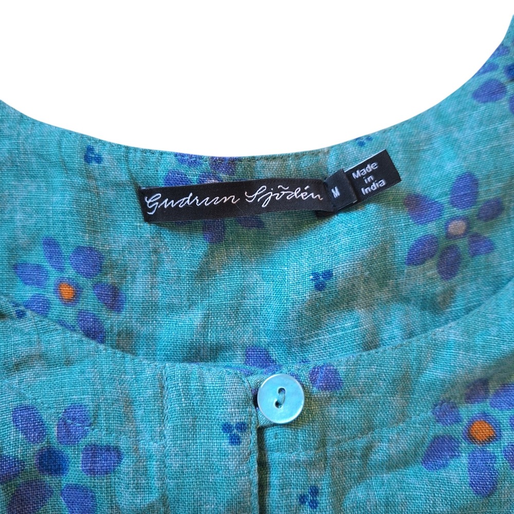 Gudrun Sjoden Long Sleeve Boho Relaxed Lounge Tunic Teal Purple Floral Medium - Picture 6 of 7